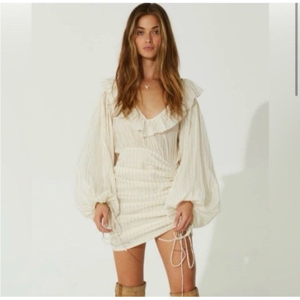 Jens Pirate Booty Vambelle Mini Dress Cream Gold Stripe S Boho Beach Ballon